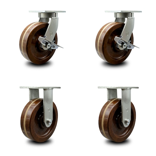 10 Inch Heavy Duty High Temp Phenolic Swivel Caster Brakes 2 Rigid SCC, 2PK